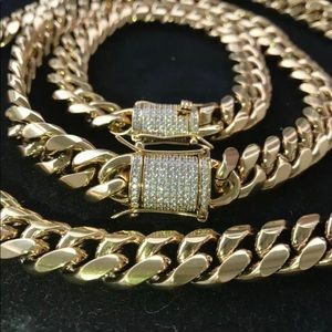 Cuban 8.5” Bracelet and 30” link Chain Set X3 Gold